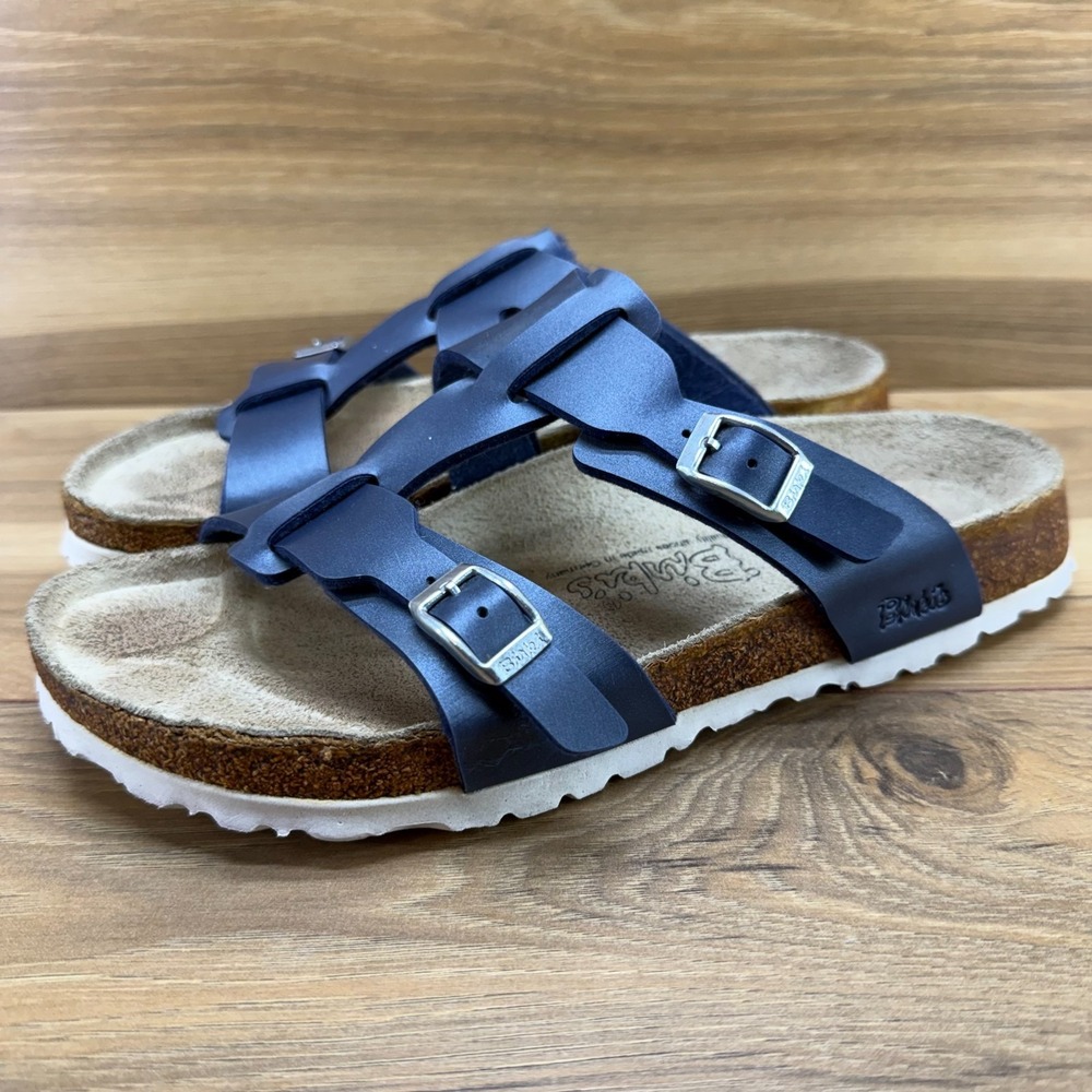 Birkenstock Birkis Sandals Womens 8 N EU 39 Pewter Blue Birko Flor Slip On